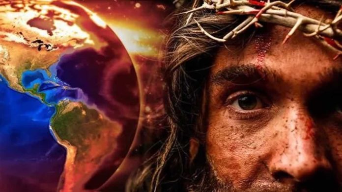Jesus e planeta terra onda de calor e fogo