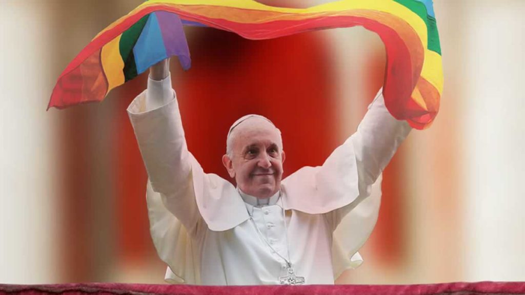 Papa Francisco com bandeira gay, indo na contra mão da Palavra de Deus e apoiando a cultura mundanda